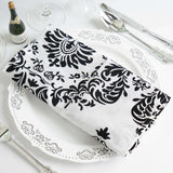 5 Pack | Black/White Damask Flocking Cloth Dinner Napkins, Reusable Linen | 20x20Inch