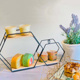  2-Tier Hexagon Floating Shelf, Dessert Display Stand With Black Double Geometric Design