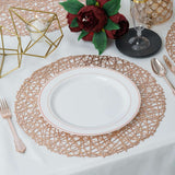 6 Pack Rose Gold Vinyl Placemats, Decorative Woven Non-Slip Round Table Mats 15"