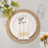 6 Pack Natural Woven Rattan Print Disposable Dining Table Mats, 13inch Round Cardstock Paper