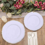 10 Pack | 9inch White / Gold Scalloped Rim Plastic Dinner Plates