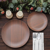 6 Pack | 10inch Rustic Brown Wood Grain Shatterproof Melamine Dinner Plates, Round Farmhouse Style