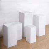 Set of 5 White Metal Rectangular Prop Pedestal Stands Backdrop Decor, Plinth Pillar Display Boxes