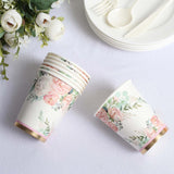 24 Pack | 9oz Peony Flower Gold Foil Elegant Wedding Shower Paper Cups