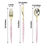 24 Pack | 8inch Metallic Gold With Blush Rose Gold Glitter Silverware Set, Modern Plastic Utensil