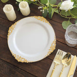 10 Pack | 10inch White Gold Leaf Embossed Baroque Plastic Dinner Plates