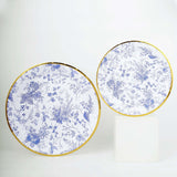 25 Pack | 9inch Blue Chinoiserie Floral Disposable Dinner Plates with Gold Rim