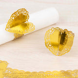 12 Pack Metallic Gold Foil Laser Cut Heart Paper Napkin Holders Bands with Lace Pattern