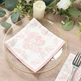 50 Pack 2-Ply Paper Beverage Napkins in White Matte Pink Damask Floral Pattern, Disposable