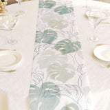 11x108inch White Green Non-Woven Monstera Palm Leaves Print Table Runner, Spring Summer Kitchen