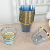 25 Pack 9oz Crystal Dusty Blue Gold Rimmed Short Disposable Tumbler Glasses