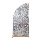 6ft Silver Double Sided Big Payette Sequin Chiara Arch Cover For Half Moon Backdrop Stand#whtbkgd