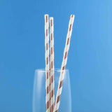 25 Pack 8" White/Rose Gold Striped Disposable Paper Straws