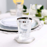 25 Pack | 10oz Clear Crystal Collection Plastic Disposable Cups With Silver Rim