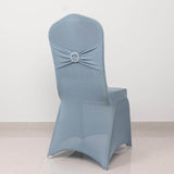 Dusty Blue Spandex Banquet Chair Cover with Silver Rhinestone Buckled Sash Band, Stretched Fitted