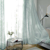 Handmade Dusty Blue Faux Linen Curtains 52inch x 108inch , Curtain Panels With Chrome Grommets