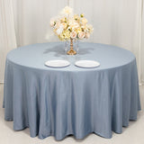 120 Dusty Blue Seamless Lamour Satin Round Tablecloth for 5 Foot Table With Floor-Length Drop