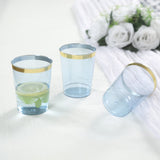 25 Pack Dusty Blue Crystal Plastic Tumbler Glasses with Gold Rim, 10oz