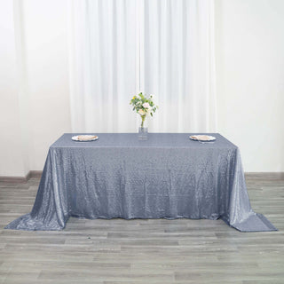 Dazzle Your Guests with the Dusty Blue Sequin Rectangle Tablecloth