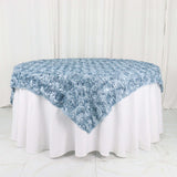 72x72inch Dusty Blue 3D Rosette Satin Table Overlay, Square Tablecloth Topper