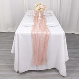 9ft Dusty Rose Sheer Crinkled Organza Table Runner, Premium Shimmer Chiffon Layered Table Runner