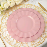 9inch Dusty Rose Heavy Duty Disposable Dinner Plates Gold Ruffled Rim, Plastic Dinnerware