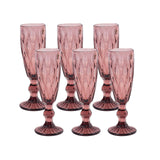 6 Pack Dusty Rose Crystal Cut Wine Goblet Toast Glasses, 6oz Textured Champagne Flute#whtbkgd