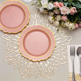 8inch Dusty Rose Plastic Dessert Salad Plates, Disposable Tableware Round With Gold Scalloped Rim