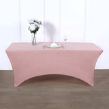 Dusty Rose Stretch Spandex Rectangle Tablecloth 8ft Wrinkle Free Fitted Table Cover