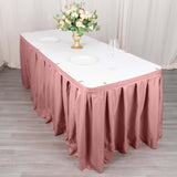 21ft Dusty Rose Pleated Polyester Table Skirt, Banquet Folding Table Skirt