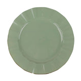 10 Pack | 11 Dusty Sage Disposable Dinner Plates With Gold Ruffled Rim,Plastic Party Plates#whtbkgd