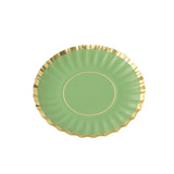 50 Pack Dusty Sage Green Mini Dessert Plates with Gold Scalloped Rim, Disposable Round