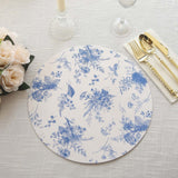 6 Pack White Blue Cardboard Paper Charger Plates with Chinoiserie Floral Print, 13inch Round