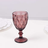 6 Pack Dusty Rose Crystal Cut Cocktail Glasses, 12oz Embossed Stemmed Wine Glasses Goblets