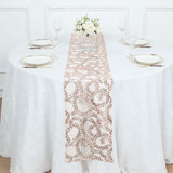 12x108inch Sparkly Blush Rose Gold Leaf Vine Sequin Tulle Table Runner