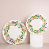 25 Pack | Rose/Peony 9inch Flower Wreath Dinner Paper Plates, Disposable Party Plates