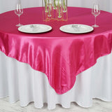 72" x 72" Fuchsia Satin Square Tablecloth Overlay#whtbkgd