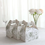 25 Pack White Sage Green Party Favor Gift Tote Gable Boxes with Leaf Floral Print