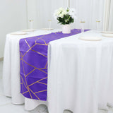 9ft Purple With Gold Foil Geometric Pattern Table Runner