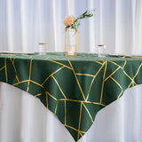 54"x54" Hunter Emerald Green Polyester Square Tablecloth With Gold Foil Geometric Pattern