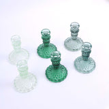 6 Pack Assorted Green Diamond Pattern Glass Pillar Votive Candle Stands