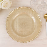 8-Pack Glass Round Charger Plates Gold with Beaded Rim & Cross-Stitch Pattern, Event Tabletop