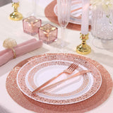 6 Pack | Blush Rose Gold Sparkle Placemats, Non Slip Decorative Round Glitter Table Mat