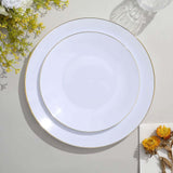 10 Pack | 8inch Glossy White Round Plastic Salad Plates With Gold Rim