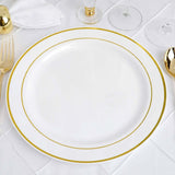 10 Pack | 10inch Très Chic Gold Rim White Disposable Dinner Plates, Plastic Party Plates