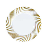 10 Pack | 7inch White / Gold Swirl Rim Disposable Salad Plates#whtbkgd