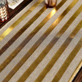 12x108Inch Gold Striped Burlap Table Runner, Wrinkle Resistant Linen Table Runner