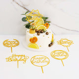 6 Pack | Gold Acrylic Happy Birthday Cake Toppers, Party Decoration Supplies - Assorted Styles