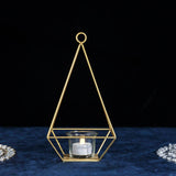 9inch Gold Metal Pyramid Shaped Tealight Candle Holders, Open Frame Geometric Flower Stand