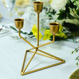 3 Arm Gold Metal Geometric Taper Candle Candelabra Holder Centerpiece With Triangle Base